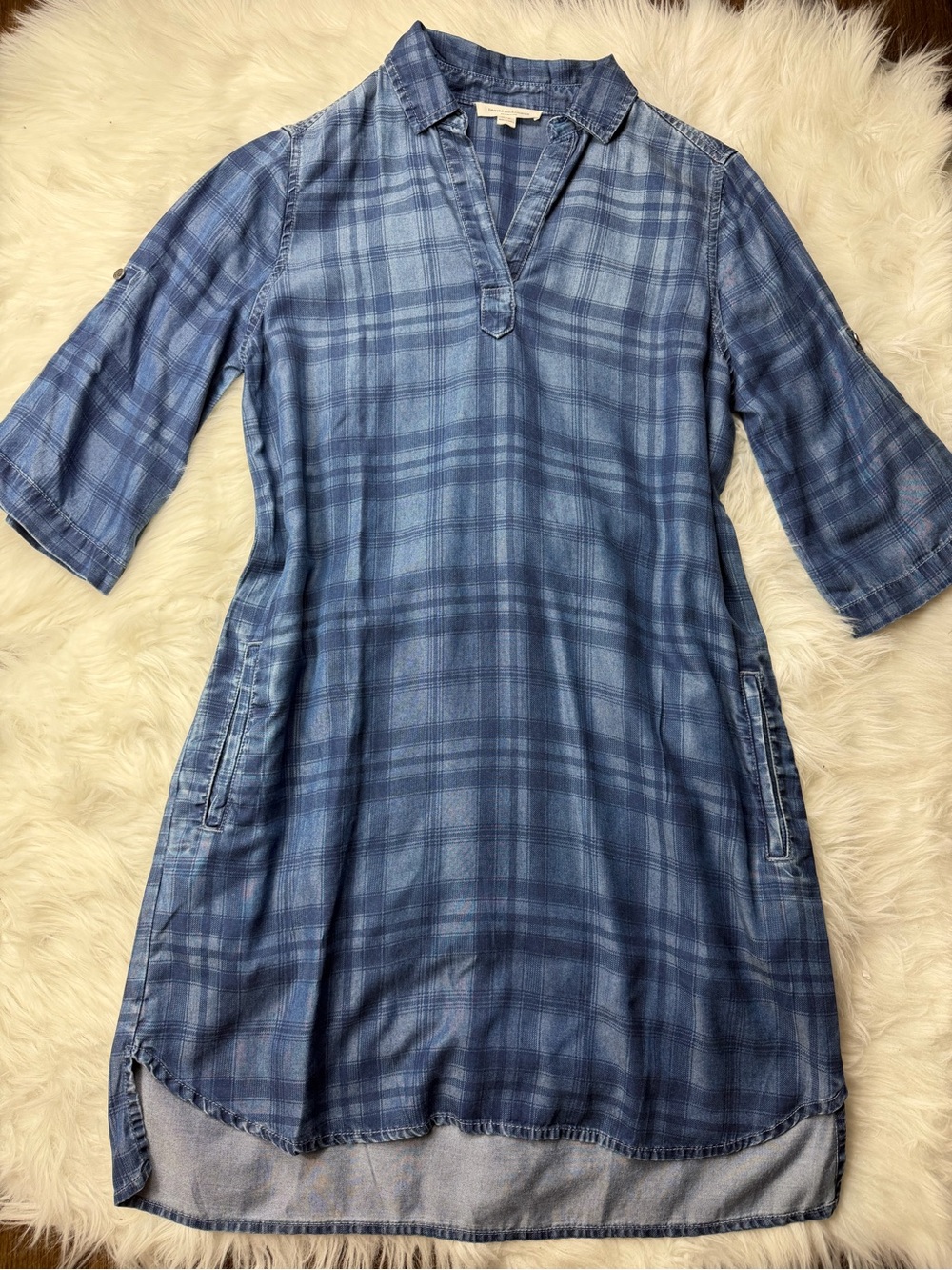 beachlunchlounge Blue Plaid High-Low Tunic Dress